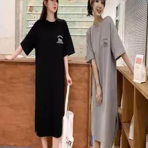 데일리 반팔 여자 여름 루즈핏 편한 옆트임 롱 원피스