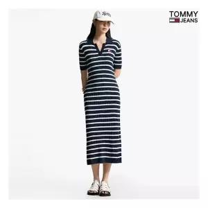 타미진 여성 뱃지 골지 립 폴로 롱원피스 WOP04