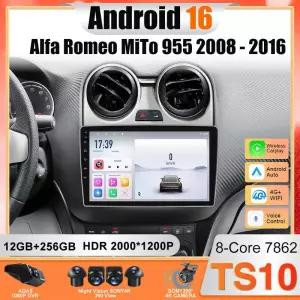 알파 로메오 MiTo 955 2008 - 2016 안드로이드 자동 GPS 네비게이션 블루투스 WiFi QLED 스크린 용 자동차