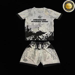 2026 루디스 레슬링 아카데미 남성용 블랙 화이트 카모 프린트 반팔 티셔츠 & 반바지 빠른 건조 트레이닝