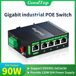 굿탑 산업용 출력 전원 장착 비관리형 가능 기가비트 플레이 120W BT90W 공급 POE 5포트 스위치 장치 플러그 DIN 레일