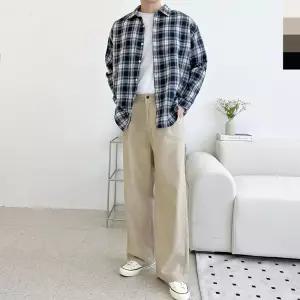 ACC SF1000M 남자 사계절 반밴딩 면바지 세미와이드 코튼 핀턱 팬츠