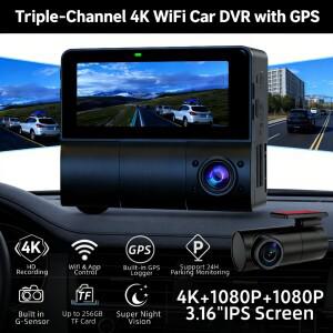 차량용 블랙박스 3채널 4K 대시캠 WiFi GPS 탑재 DVR 야간 루프 녹화 24시간 주차 기능