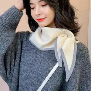 심플 베이직 디자인 여자 뾰족 배색 니트 스카프 방도 가방 미니카프 봄 스카프 가을 끈 롱