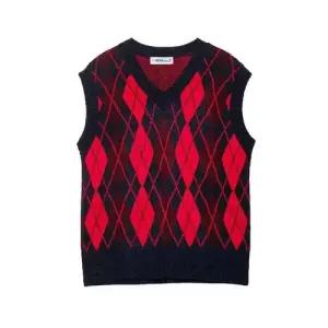 니트 가을 여성 아가일 나시 조끼 브이넥 베스트 ST3