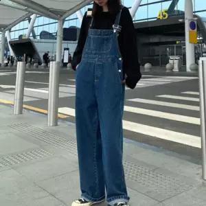 여성 멜빵 청바지 트랜디 와이드핏 데일리 휴가룩 HxP8+3JBO