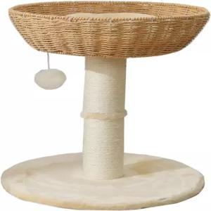 라탄 위커 바구니가 있는 셩고케이스 고양이 나무 타워 손으로 짠 대형 둥지 바구니 침대 최대 20파운드의