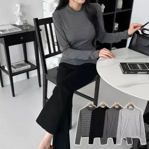 여성 무지 스프라이트 킨타 프릴엣지 긴팔 티셔츠