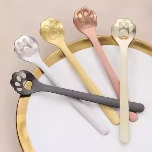 J2K 스텐재질 야옹이 발바닥 디저트 스텐 스푼 포크 케이크 홈카페