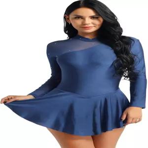 프리빌리 여성 긴팔 열 피겨 스케이팅 드레스 발레 댄스 체조 레오타드