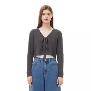 매장정품 PLASTIC ISLAND 플라스틱 아일랜드 리본 장식 골지 가디건 PP3KG962 1307530