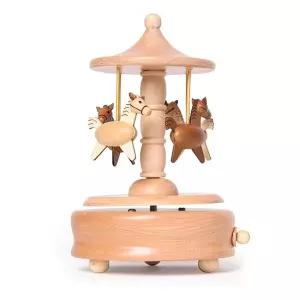 엔틱 멜로디 크리스마스 우드오르골 조카 우드 태엽 회전목마