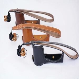 [호환품]소니호환 A5000 카메라용 빈티지 가죽 하단 가방 케이스 스트랩 블랙 커피 브라운 호환