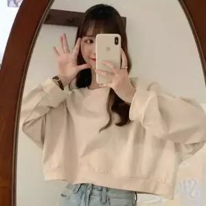 여성 크롭 라운드넥 무지 오버핏 숏 맨투맨 티셔츠