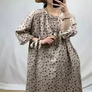 원피스 여사친 봄 빈티지 반오픈 프린트 벨트 도트 마 이슬 풀오버 롱스커트 OP1
