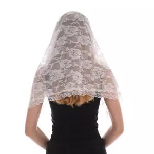 카톨릭 미사보 장미패턴 레이스 화이트
