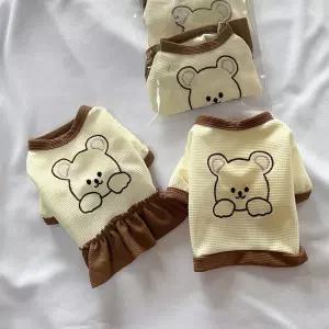 반려동물 곰돌이 자수 티셔츠 원피스 H-00071