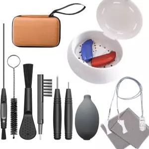 전문 보청기 청소 키트 및 건조기 제습기 10개 공구 프리미엄 보관 케이스 보청기용 빠른 습기 제거 휴대용