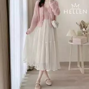 [헬렌] 쉬폰 허리 밴딩 치마 밴드 튜튜 스커트 투피스 세트 봄 벚꽃놀이 데이트룩 에든쓰리피스 G-079