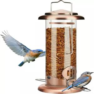 킹야드 업그레이드 야외용 블루버드 공급기 야생 조류를 위한 넓은 농어가 있는 금속 밀웜 튜브 조류