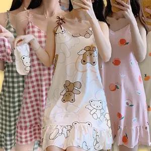 캡 잠옷 브라 홈웨어 여성 내장 원피스 여름