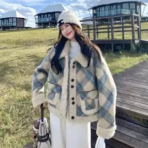 여성 모직 잠바 보이고 패딩다운 체크 데일룩 날씬해 코트 면트위드 겨울엔 스웨이드 DAOL4