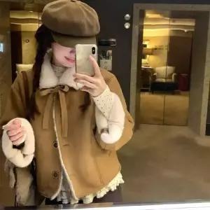 동계 기모 쇼트 일체형 모피 여성패션 코트 세무 퍼 DL4