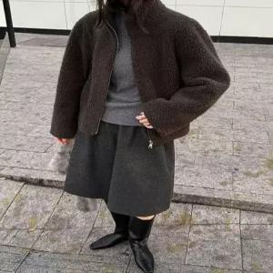 겨울 빈티지 세무 모피 가죽 코트 숏 일체형 여성패션 재킷 보온 털 DL4