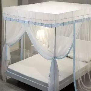 체크 커튼형 침대 모기장 150x200cm 블루 공주모기장 레이스모기장