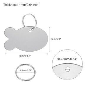 메카닉시티 애완동물 모양 물고기 태그 달린 장식 20팩 금속 고양이용 ID 펜던트 스탬핑 반려견 각인 은색 열쇠고리가