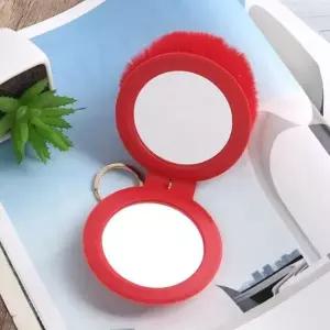 키링 자동차키링 손거울 폼폼이 자동차키홀더 레드