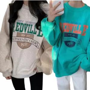 여성 영문 레터링 프린팅 맨투맨 티셔츠 오버핏 상의