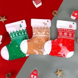 [2개구성] 눈꽃 산타 지퍼백 10개 소품 봉지 크리스마스 포장 세트 봉투 선물 상자 주머니 장식 KWFKS5YI