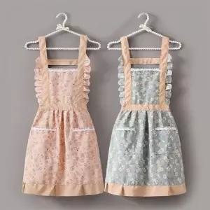 방수 코팅 포켓 앞치마 러블리 플라워 패턴 레이스 디자인