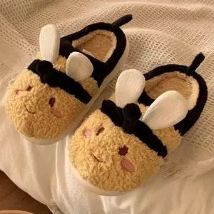 키밍 귀여운 꿀벌 캐릭터 털슬리퍼 실내화 거실화