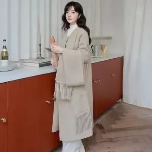 하프 여사친 모직 가을 넥라인 날씬해 도톰한 양면 머플러 실용성 벨티드 보이고 코트 SPO마켓3