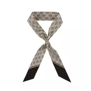 구찌 812250 3G001 9865 GG 프린트 실크 리본 다크 브라운