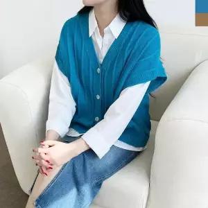 [다잇템]여자 돌만 SS 박스 골지 V넥 꽈배기 니트조끼_P335881950