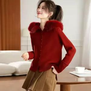 니트 가을 겨울 여성패션 후드 카디건 퍼 칼라 보송보송 이너로 슬림핏 상의 DL4