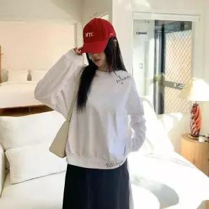 [하프클럽/옷자락]여성 루즈핏 박시 오버사이즈 레터링 면 라운드넥 맨투맨