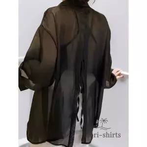 모리셔츠 블랙 뒤트임 여름 달숨셔츠 살안타템 시스루 오간자 긴팔 여름셔츠 휴양지룩 비치웨어 남방 수영