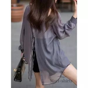 모리셔츠 그레이 뒤트임 여름셔츠 남방 살안타템 시스루 오간자 긴팔 여자셔츠 실크셔츠 베트남 여행준비물