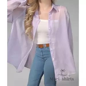 모리셔츠 살안타템 여름 무지 카라넥 시스루 셔츠 비치 가벼운 아우터 루즈핏 뒤트임 얇은 바이올렛 보랏별