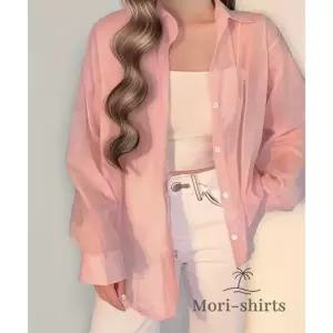 모리셔츠 여성 비치 여행 비키니 커버업 여름 무지 카라 시스루 셔츠 기본 핑크 블라우스 얇은 시원한 남방