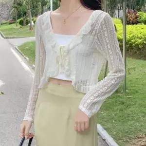 플라워 망사 봄 아우터 프릴 비치 망사 가디건 매듭 크롭 여름 비치웨어 여성휴가 가을 수영복 비키니