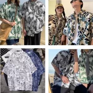 수영복 셔츠 비치 티 커플룩 바캉스룩 해변 오버핏 웨어 하와이안 루즈한 비치티 오버핏플라워