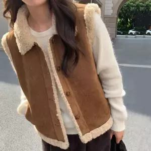 여자 겨울 따뜻한 데일리 레이어드 양털 카라 무스탕 조끼