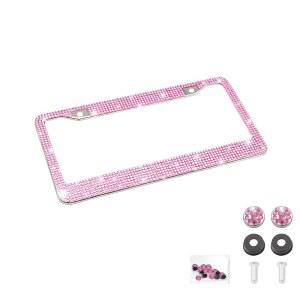 블링 자동차 번호판 프레임, 수공예 크리스탈 스테인리스 스틸, 반짝임, 내구성, 유니버설 핏, 여아용 액세서리(핑크)