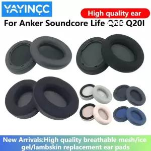 YAYINCC 교체용 단백질 가죽 메모리 폼 이어 패드 버클이 있는 쿠션 커버  Anker Soundcore Life Q20 Q20I