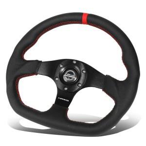 NRG 이노베이션스 NRG-RST-024MB-R-RD 강화 스티어링 휠 - 320mm 스포츠 가죽 플랫 바닥, 레드 센터 마크, 스티칭 포함